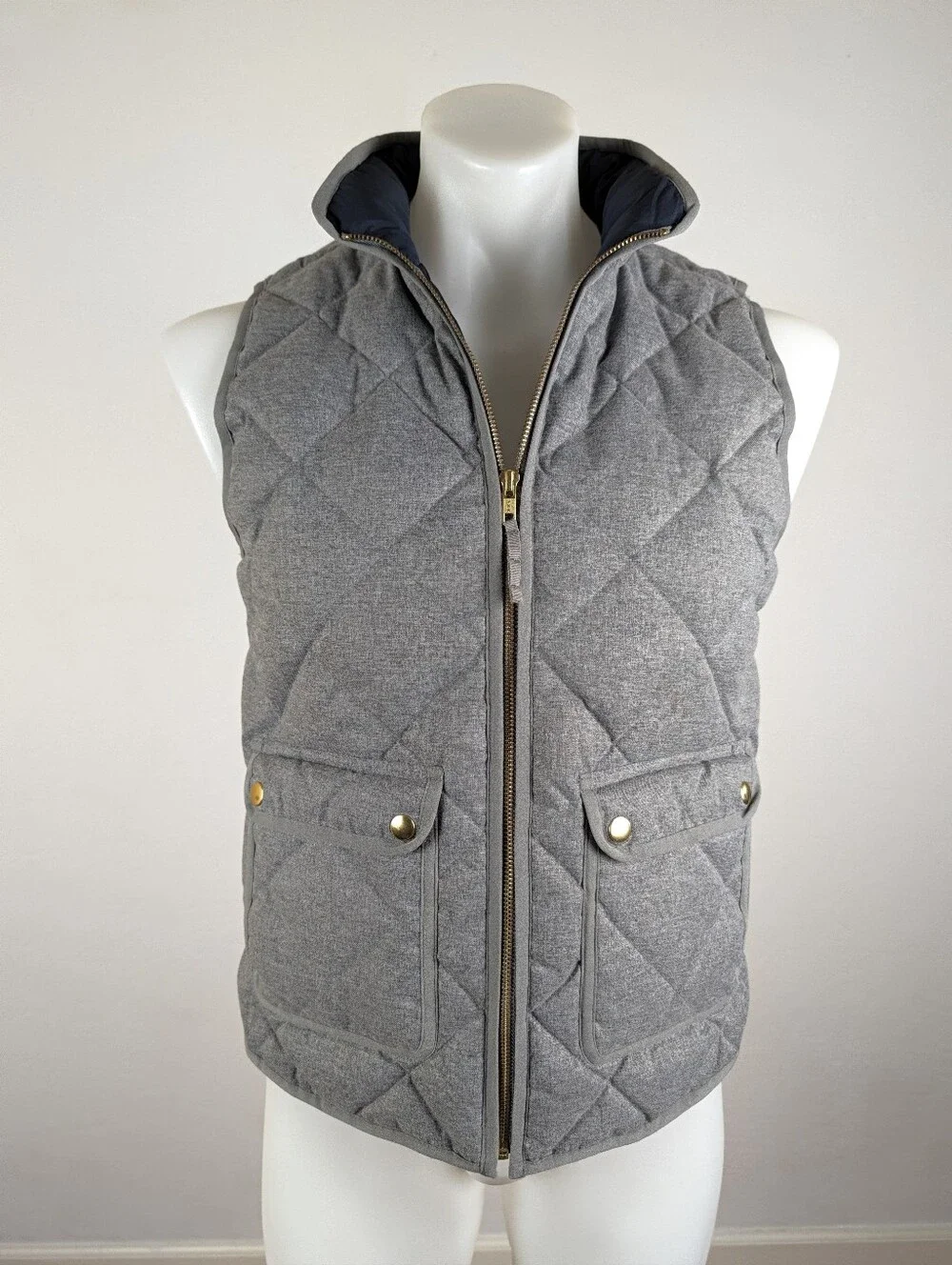 J. Crew Men's Feather Down Quilted Vest with Stand Collar